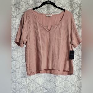 Lucky Brand Pink Rib Knit Crop Tee Size XXL